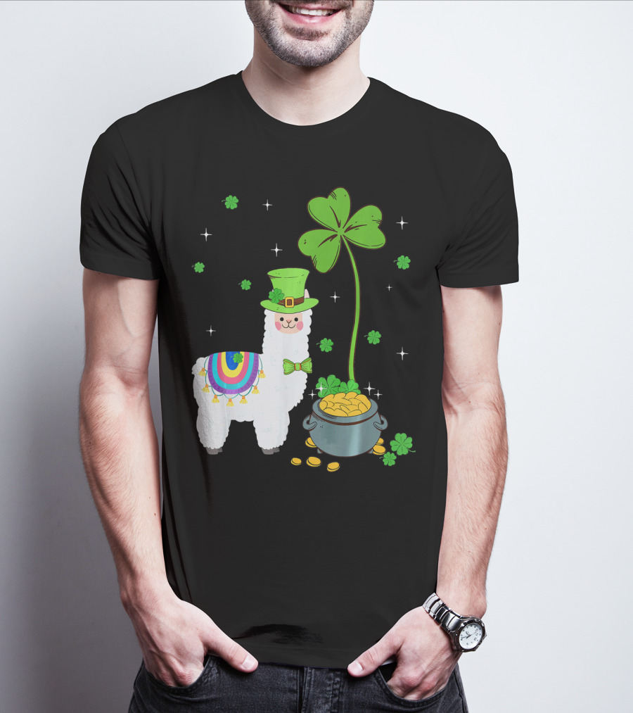 Shamrock Llama Leprechaun Pot Of Gold St Patricks T-Shirt