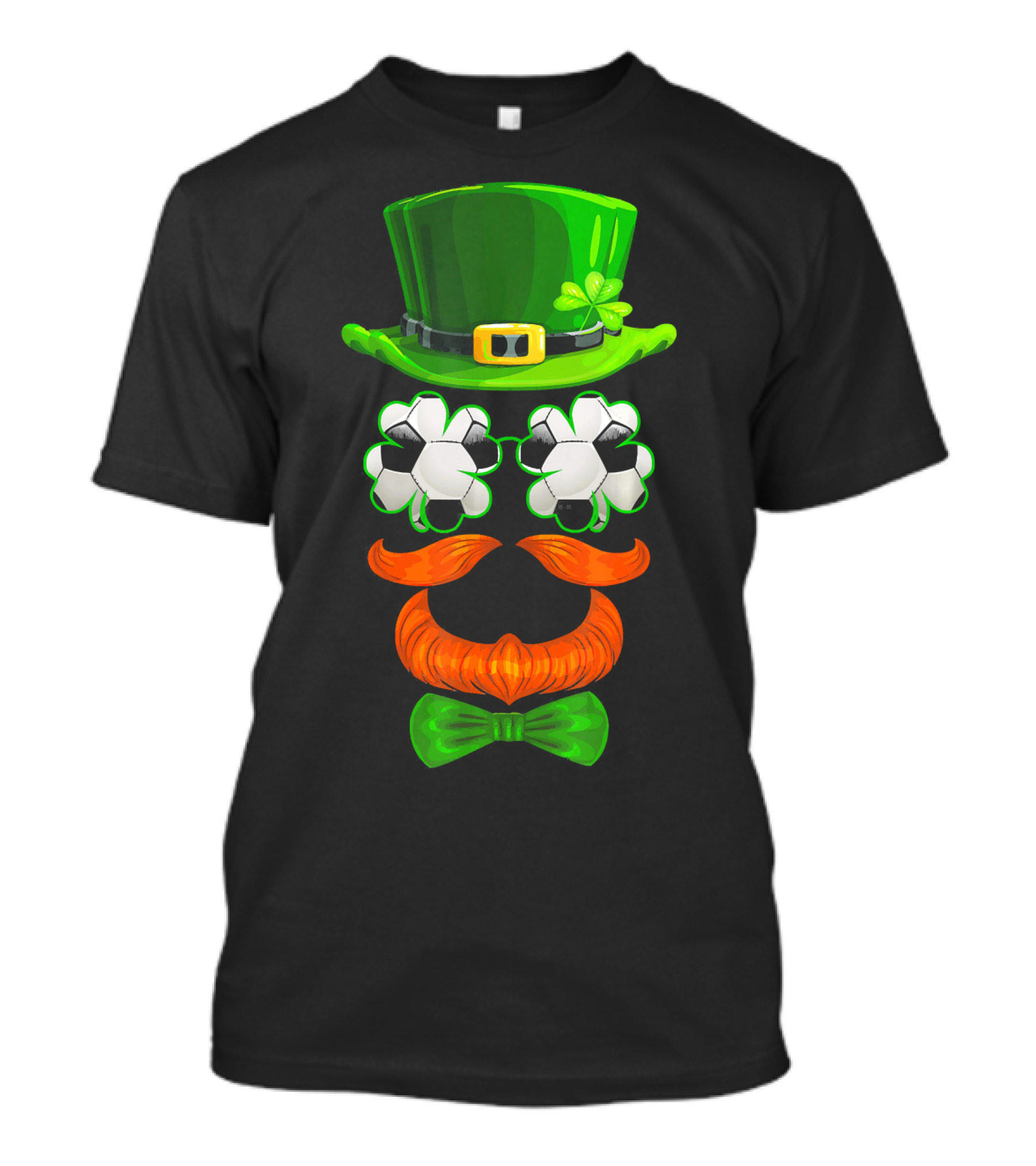 Leprechaun Hat With Soccer Ball Shamrock Glasses And Clover Bowtie T-Shirt