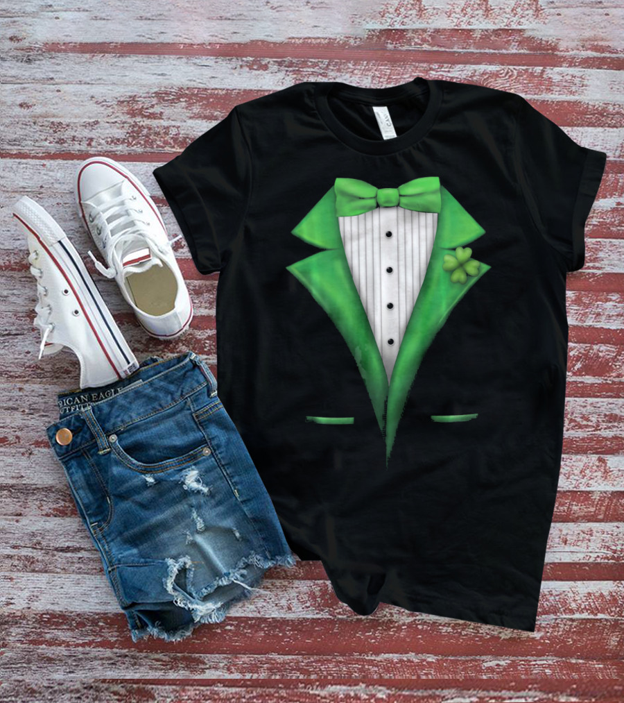 St. Patricks Day Clover Green Tuxedo Bow Tie Classic T-Shirt