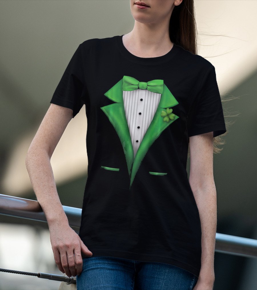 St. Patricks Day Clover Green Tuxedo Bow Tie Classic T-Shirt