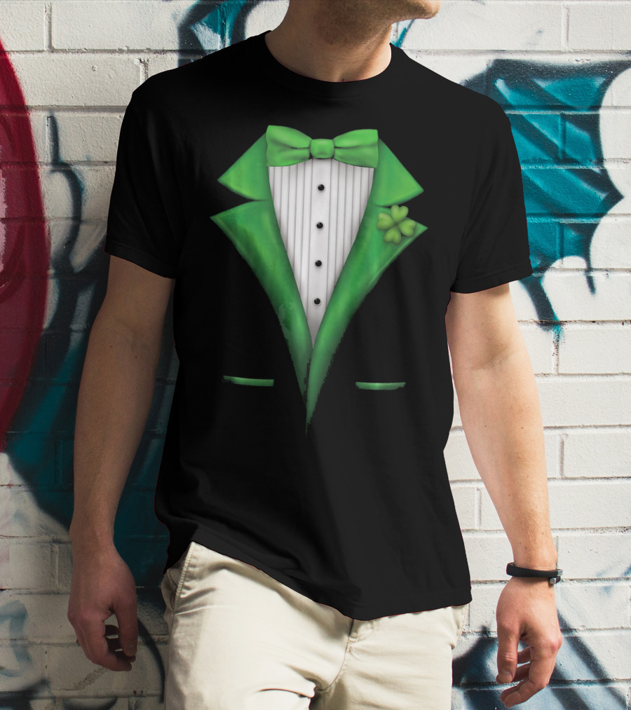 St. Patricks Day Clover Green Tuxedo Bow Tie Classic T-Shirt
