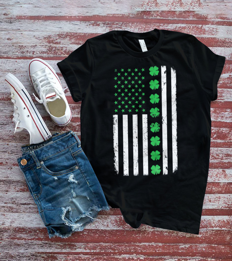 St Patricks Day Irish American Flag Clover T-Shirt