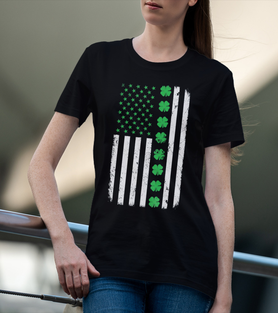 St Patricks Day Irish American Flag Clover T-Shirt