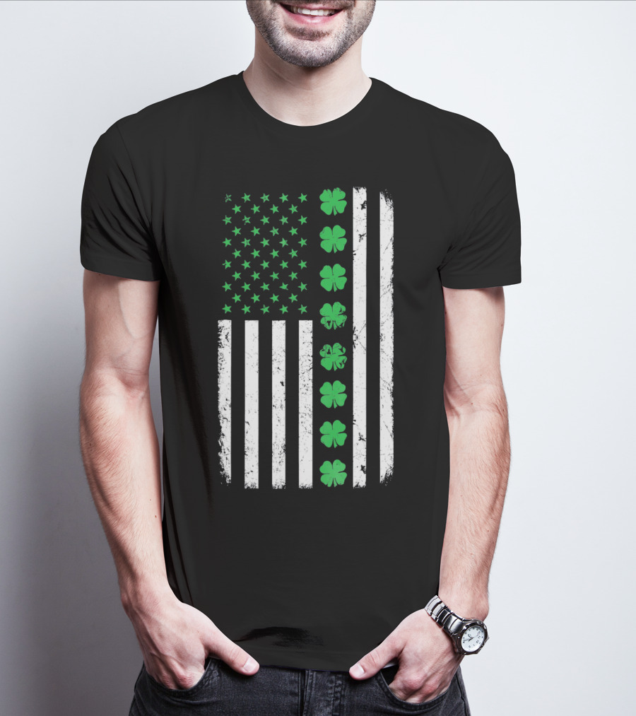 St Patricks Day Irish American Flag Clover T-Shirt