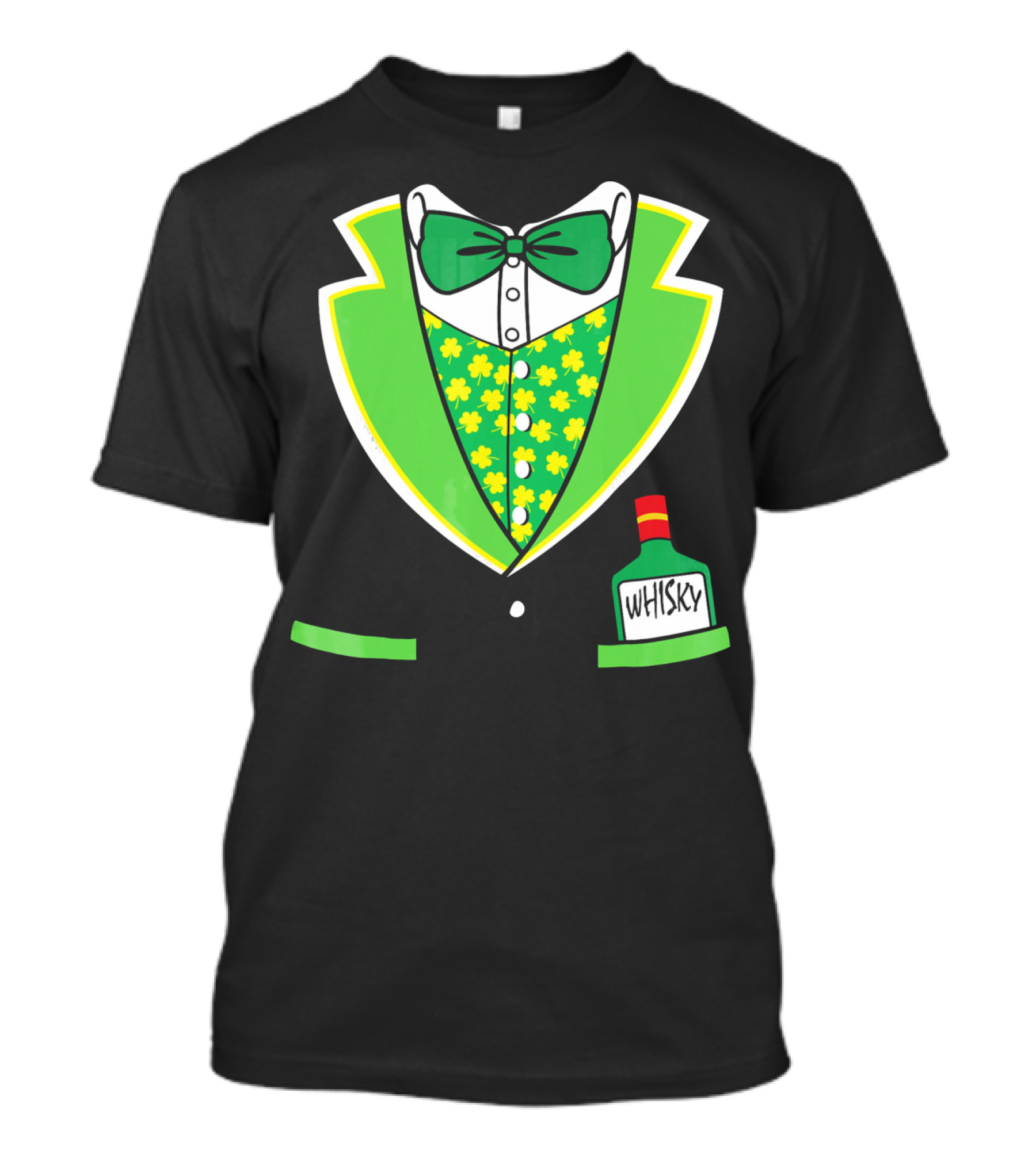 St Patricks Day Tuxedo Costume With Shamrock Vest And Whisky Flask T-Shirt