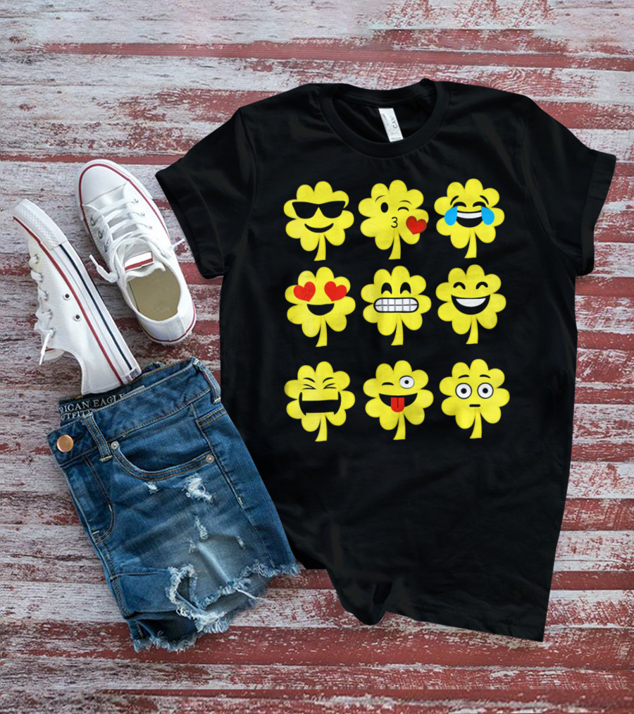 St. Patricks Day Clover Emoji Faces Collection T-Shirt