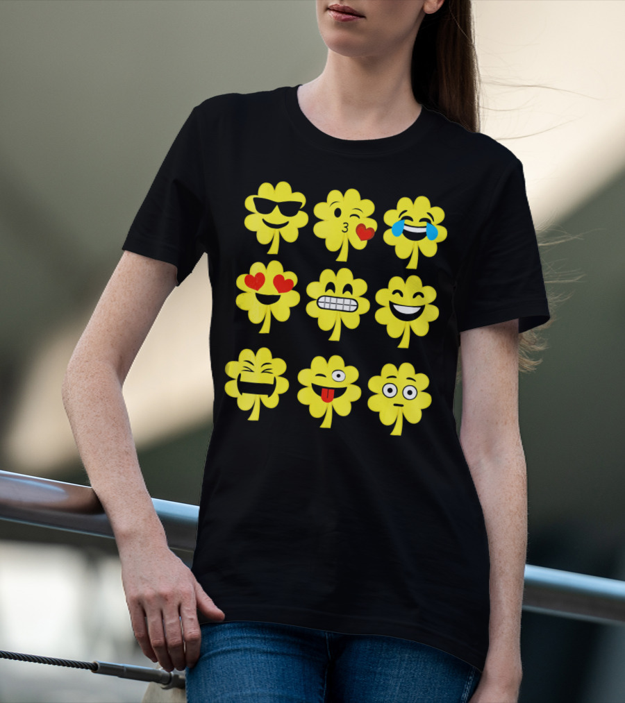 St. Patricks Day Clover Emoji Faces Collection T-Shirt