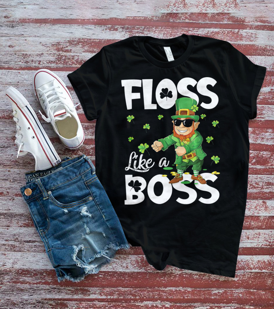 Floss Like A Boss Dancing Leprechaun With Shamrocks T-Shirt