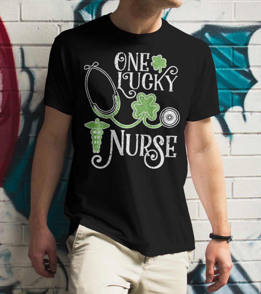 One Lucky Nurse Stethoscope Shamrock Caduceus St Patricks Day T-Shirt