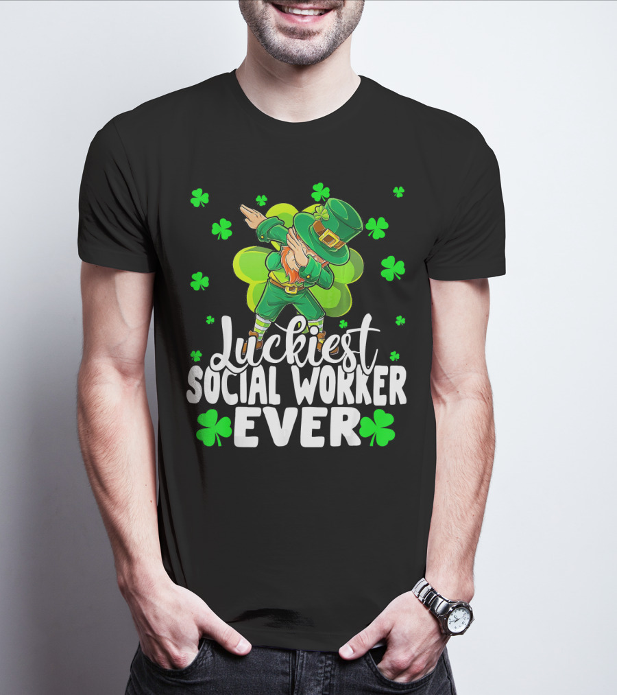 Luckiest Social Worker Ever Leprechaun Dab With Shamrocks T-Shirt
