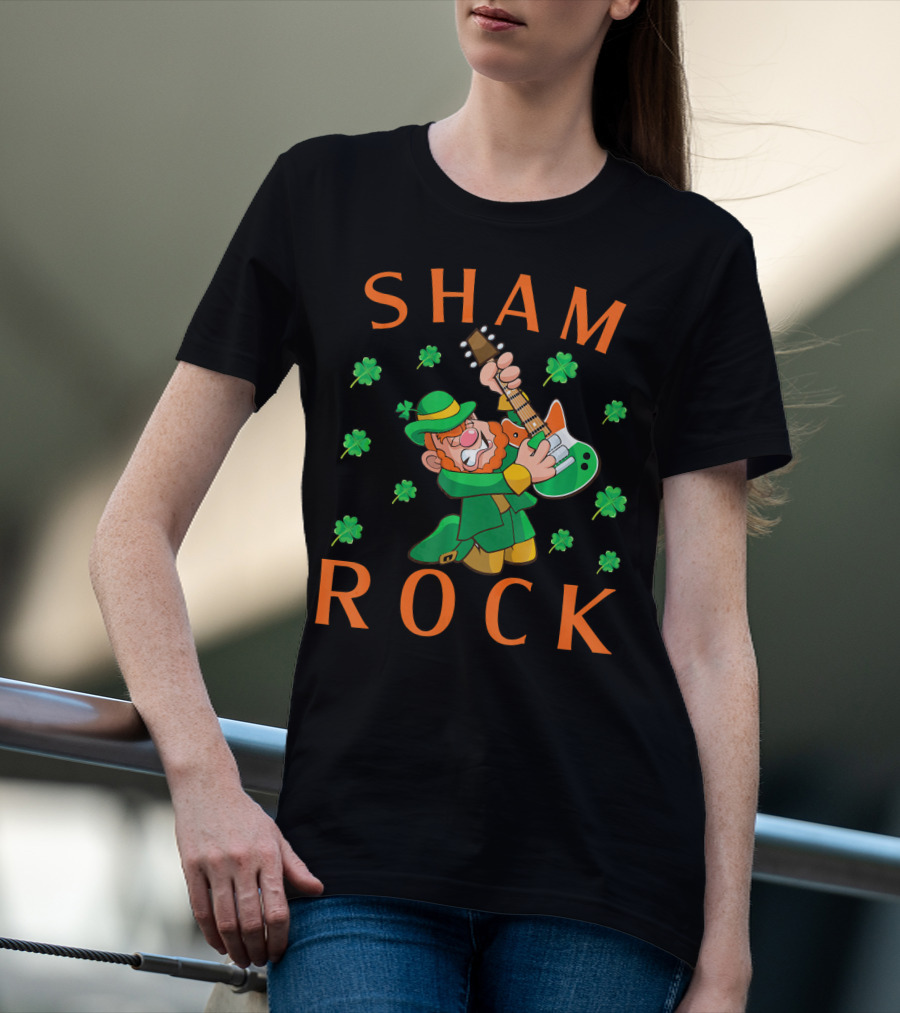 SHAMROCK Leprechaun Playing Guitar With Shamrocks T-Shirt