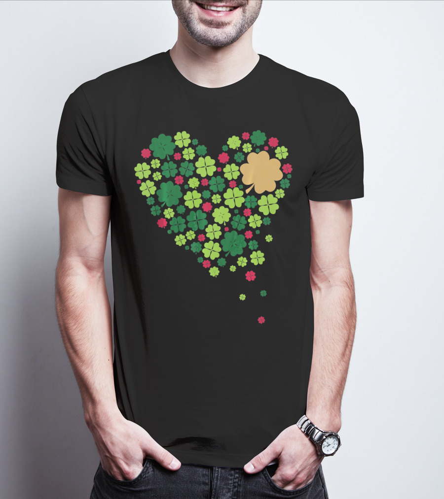 Cute Heart Of Four Leaf Clovers St Patrick's Day Lucky T-Shirt