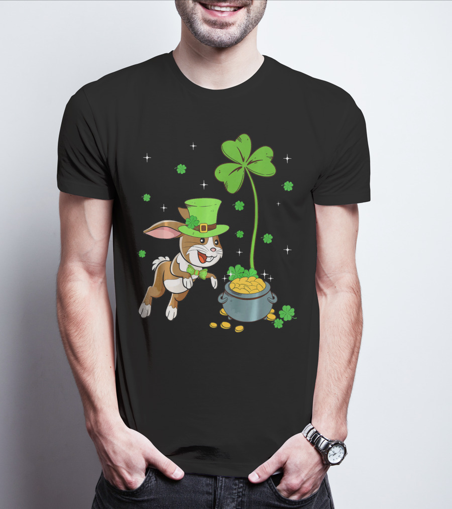 Shamrock Leprechaun Hare Lucky Clover Treasure T-Shirt