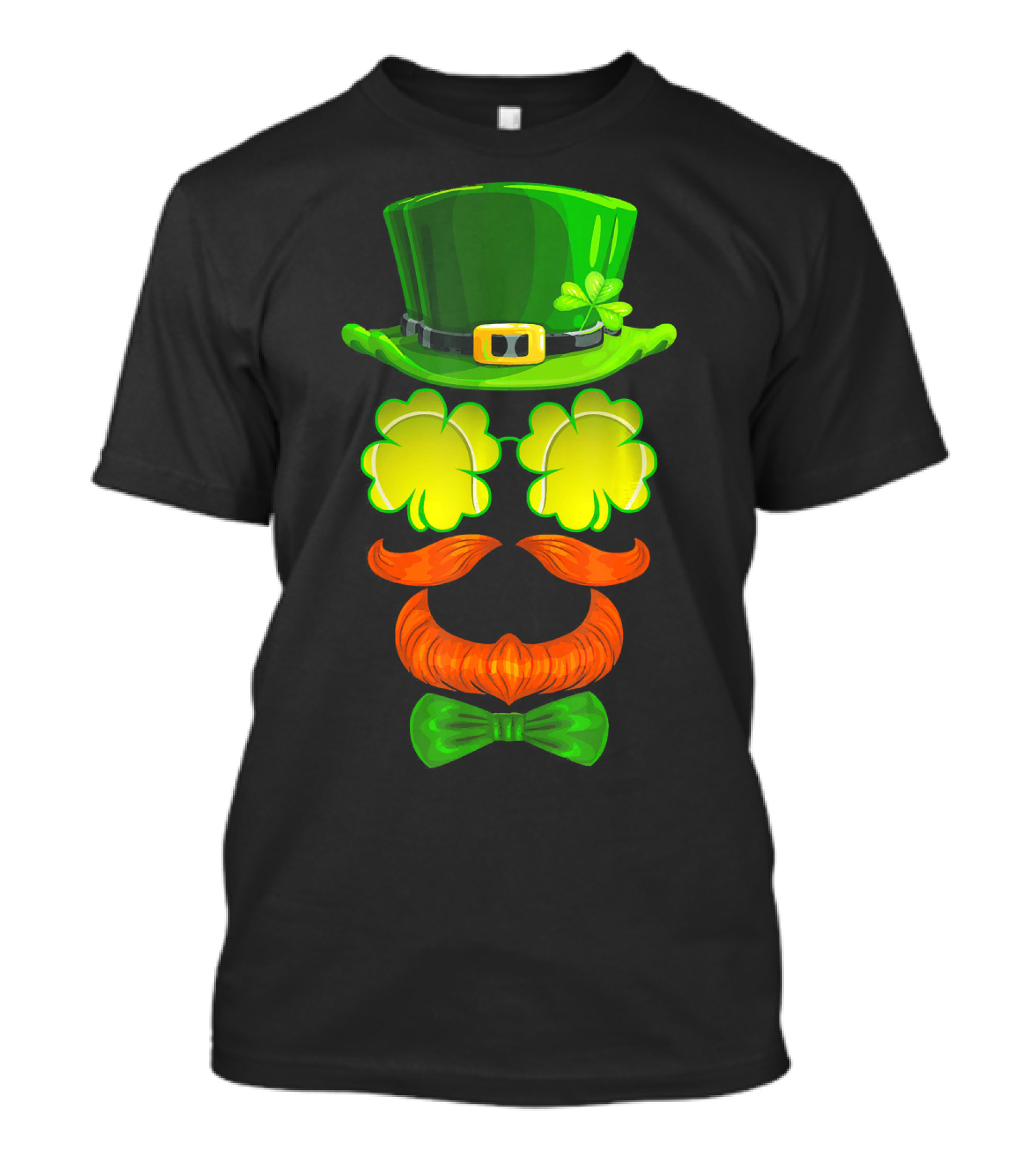 Tennis Ball Shamrock Leprechaun Clover Hat Mustache Bowtie T-Shirt