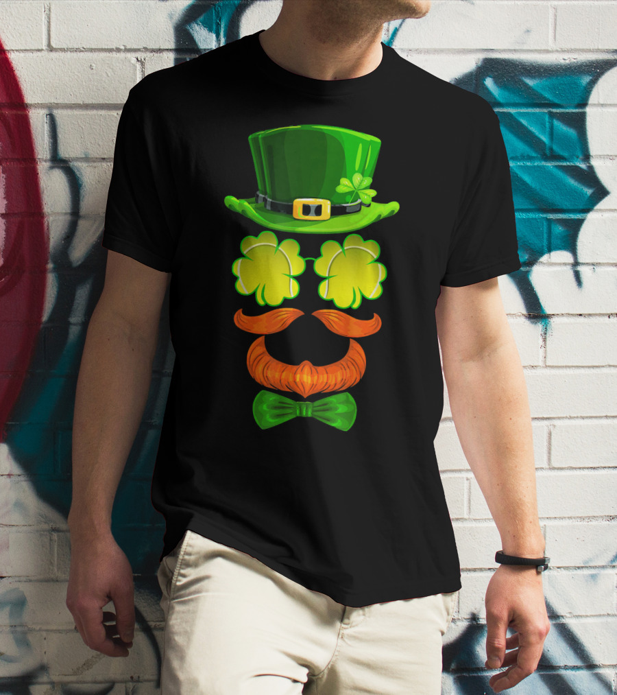 Tennis Ball Shamrock Leprechaun Clover Hat Mustache Bowtie T-Shirt