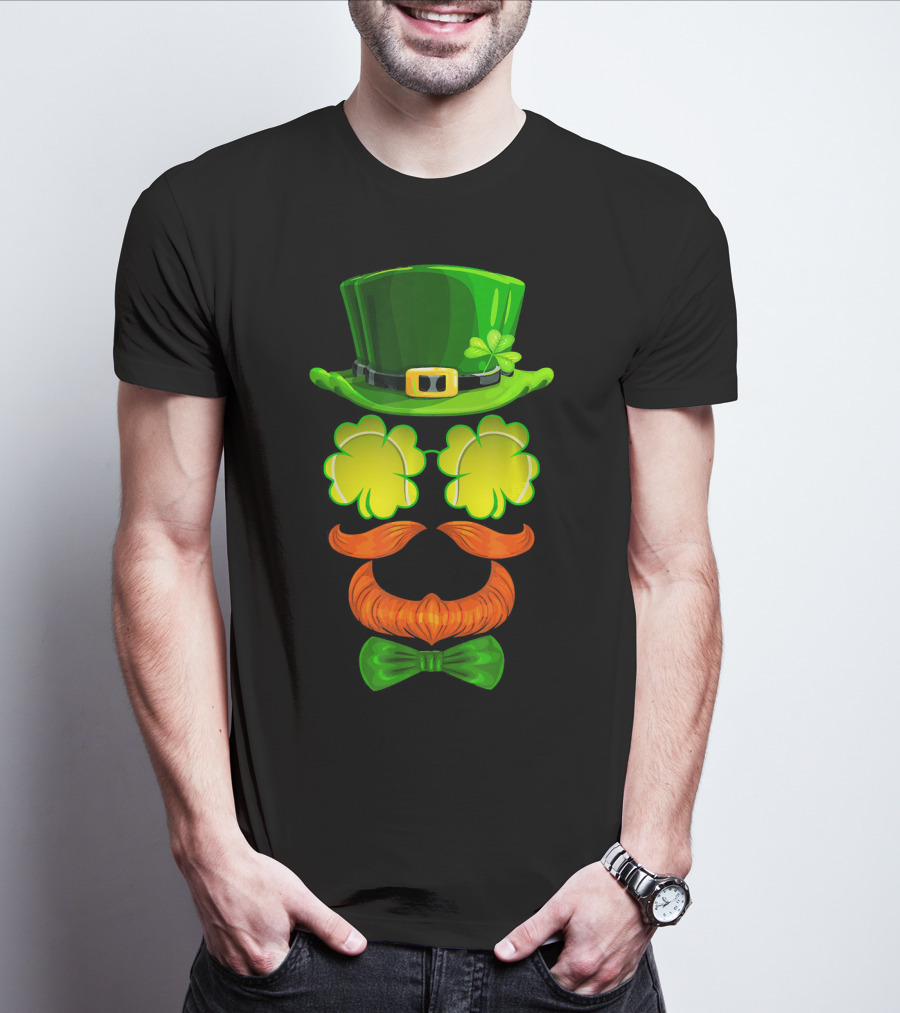 Tennis Ball Shamrock Leprechaun Clover Hat Mustache Bowtie T-Shirt
