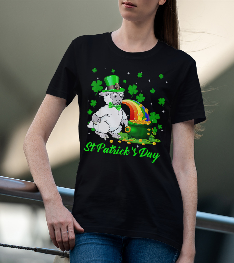 St Patrick's Day Leprechaun Sheep Shamrock Rainbow Pot Of Gold T-Shirt