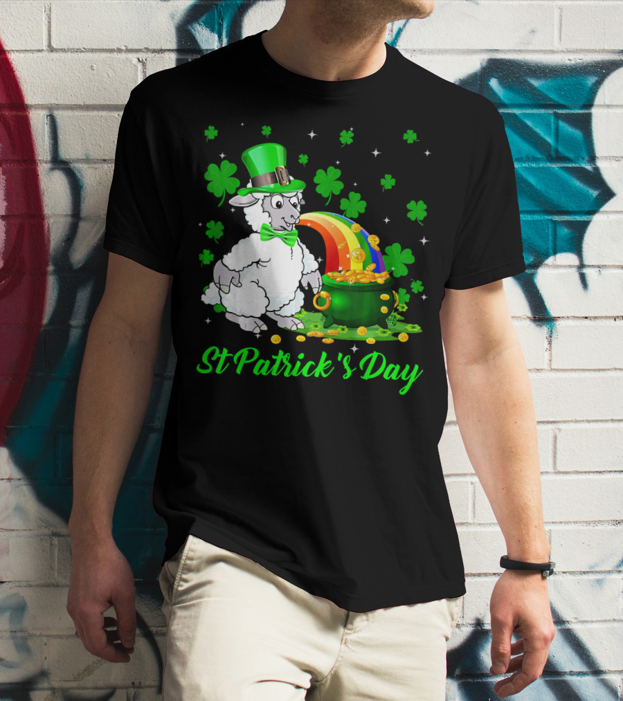 St Patrick's Day Leprechaun Sheep Shamrock Rainbow Pot Of Gold T-Shirt