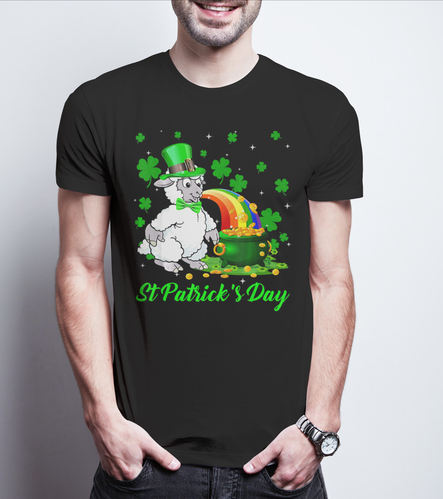 St Patrick's Day Leprechaun Sheep Shamrock Rainbow Pot Of Gold T-Shirt