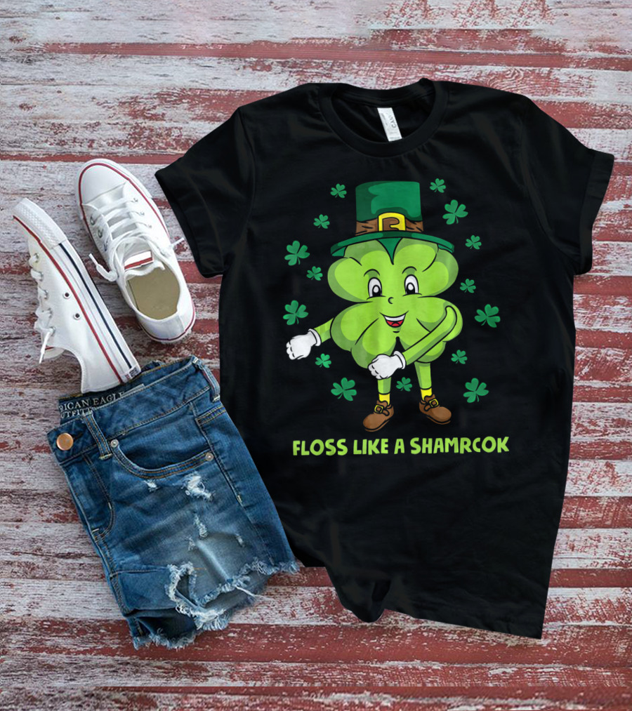 Floss Like A Shamrock St Patricks Dance Shamrock Character T-Shirt