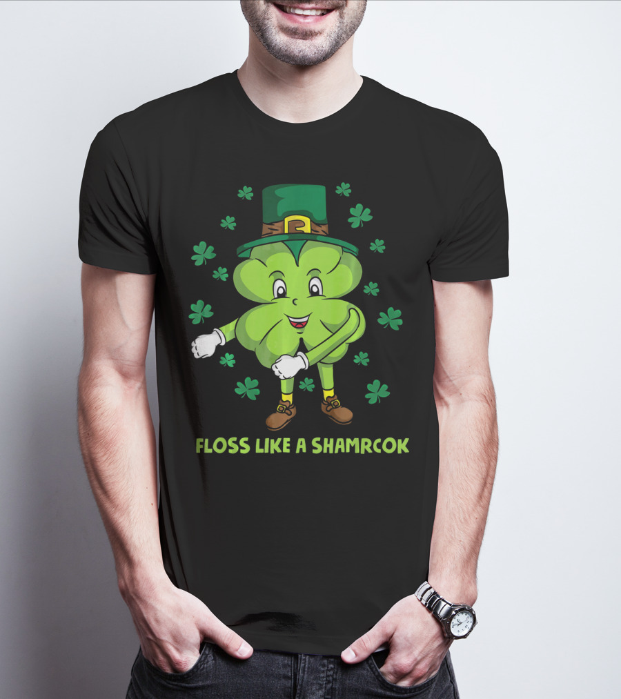 Floss Like A Shamrock St Patricks Dance Shamrock Character T-Shirt