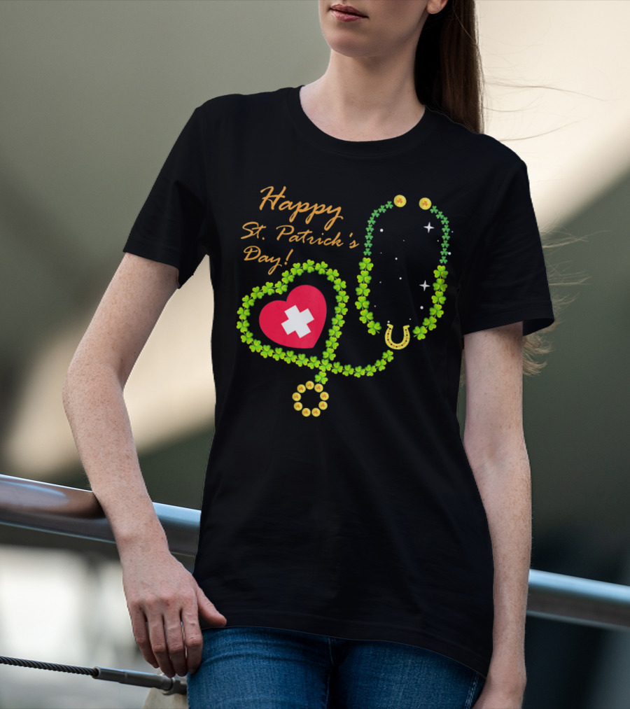 Happy St. Patrick's Day Shamrock Stethoscope Nurse T-Shirt