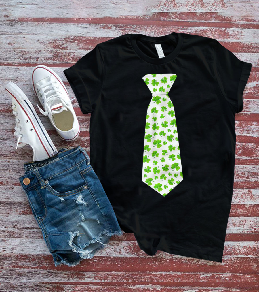 St Patricks Day Irish Shamrock Tie Pattern White Background T-Shirt