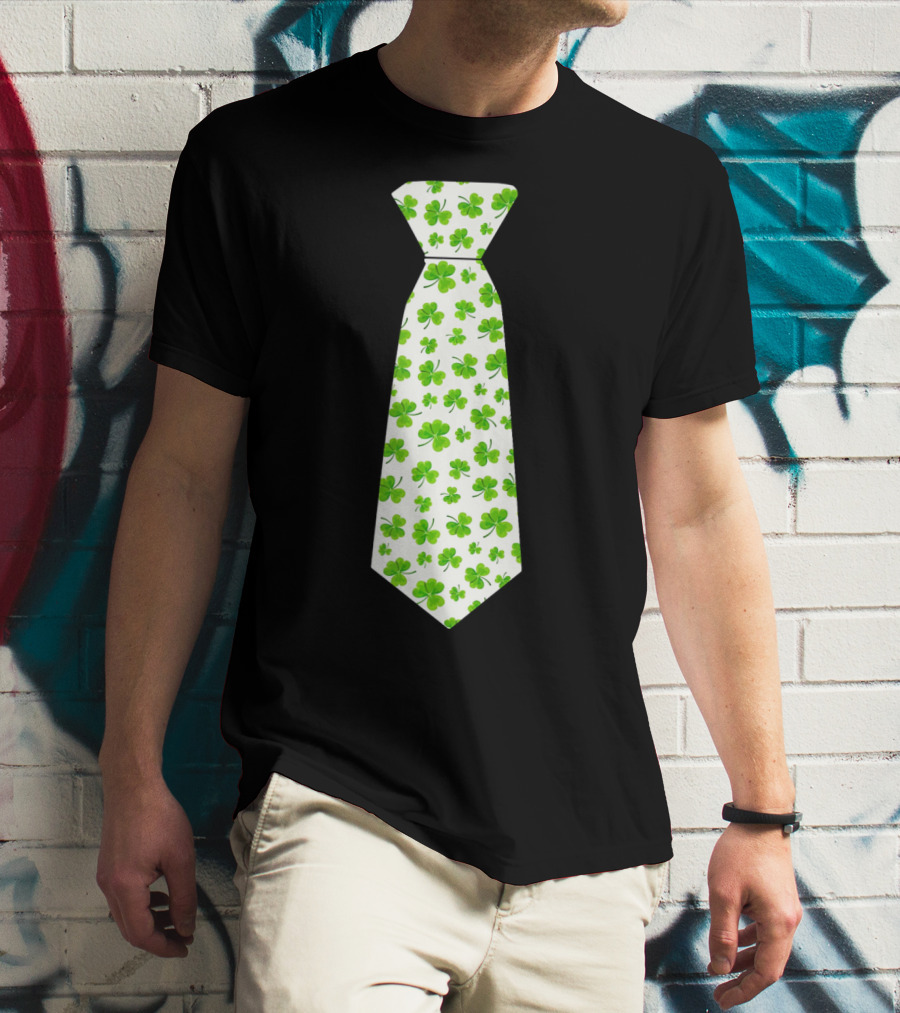 St Patricks Day Irish Shamrock Tie Pattern White Background T-Shirt