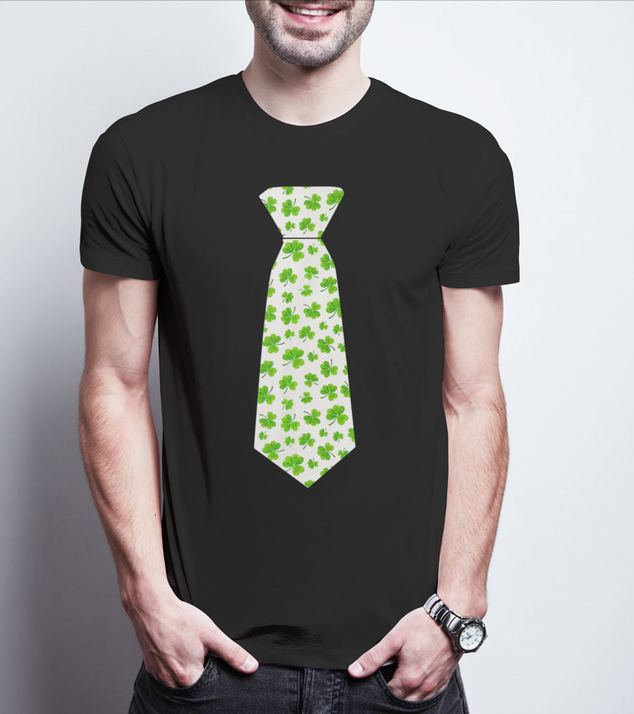St Patricks Day Irish Shamrock Tie Pattern White Background T-Shirt