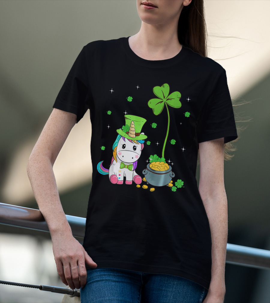 Shamrock Leprechaun Unicorn St Patricks Pot Of Gold T-Shirt