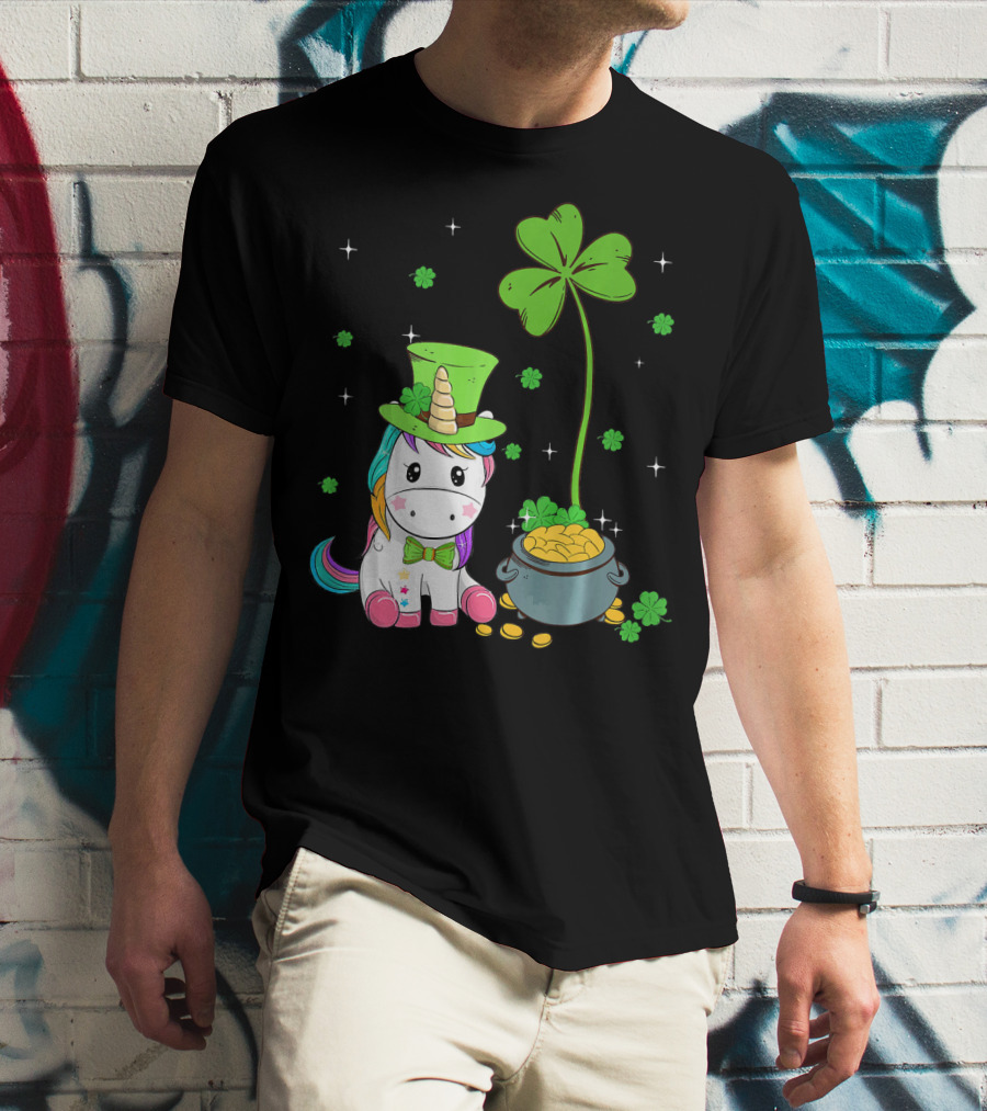 Shamrock Leprechaun Unicorn St Patricks Pot Of Gold T-Shirt
