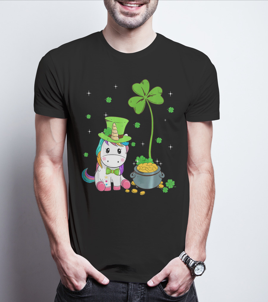 Shamrock Leprechaun Unicorn St Patricks Pot Of Gold T-Shirt