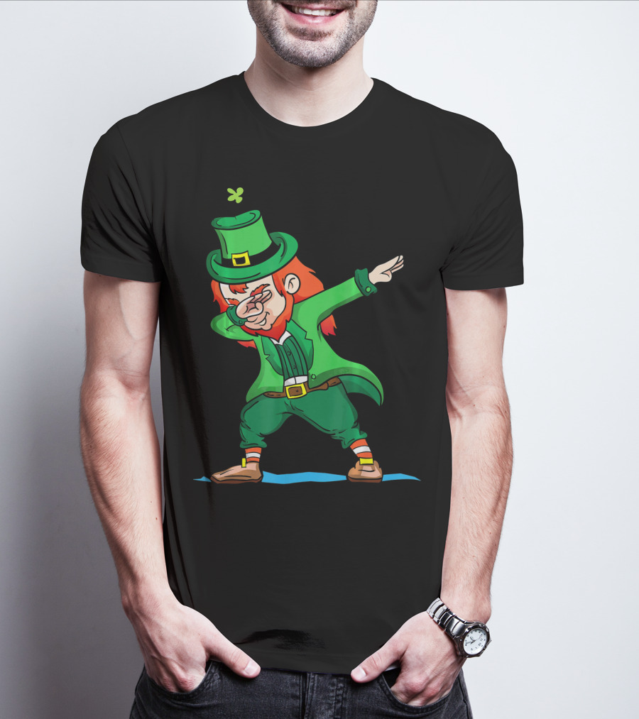 Saint Patricks Day Leprechaun Dabbing Clover Iconic Festive Green T-Shirt