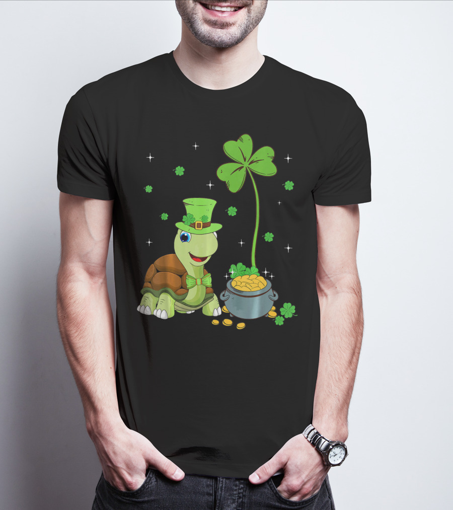 Shamrock Turtle With Leprechaun Hat And Pot Of Gold St Patricks T-Shirt