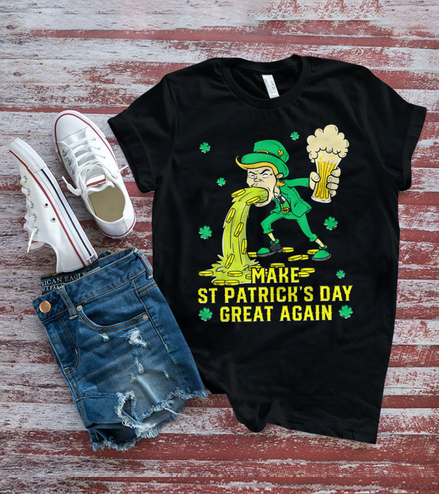 Make St Patrick's Day Great Again Leprechaun With Beer And Gold Coins T-Shirt