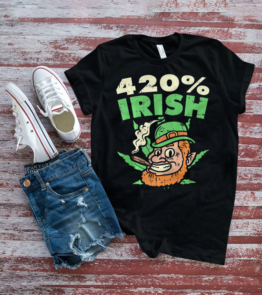 Funny St Patricks Day 420% Irish Weed Smoking Leprechaun T-Shirt