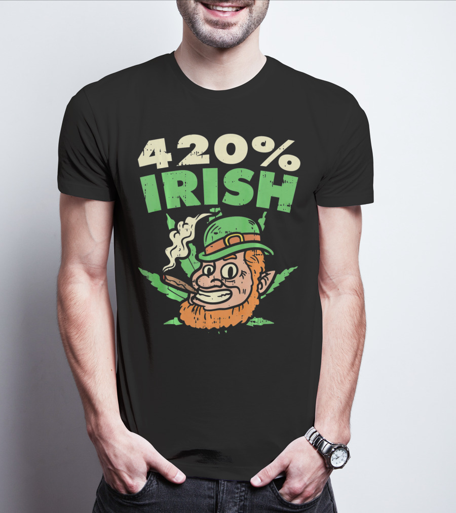 Funny St Patricks Day 420% Irish Weed Smoking Leprechaun T-Shirt