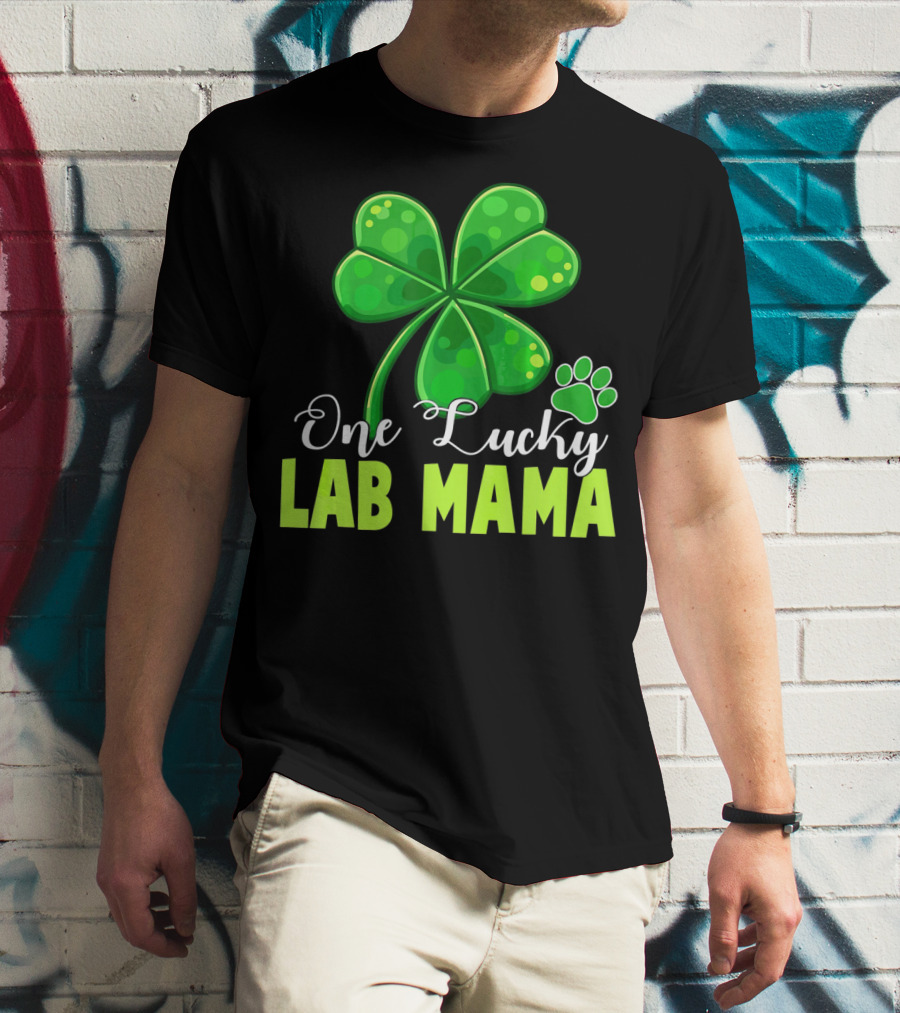 One Lucky Lab Mama Shamrock Paw Prints T-Shirt