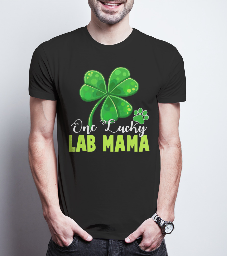 One Lucky Lab Mama Shamrock Paw Prints T-Shirt
