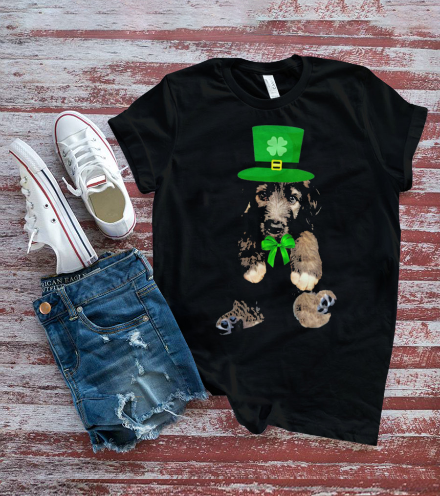 Irish Wolfhound Puppy With Leprechaun Hat And Shamrock Bow For St. Patrick's Day T-Shirt
