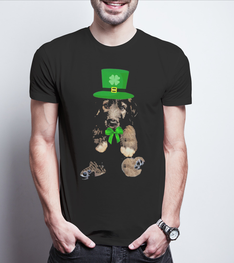 Irish Wolfhound Puppy With Leprechaun Hat And Shamrock Bow For St. Patrick's Day T-Shirt