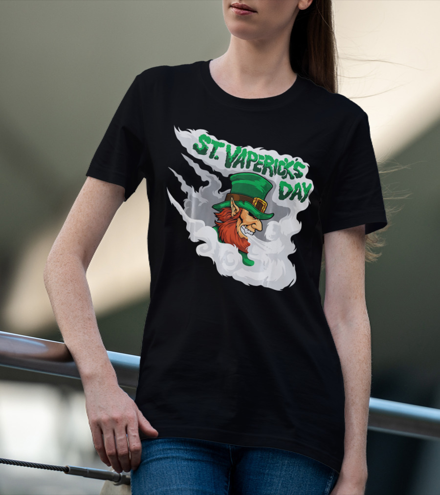 St. Vapericks Day With Vaping Leprechaun And Smoke Swirls T-Shirt