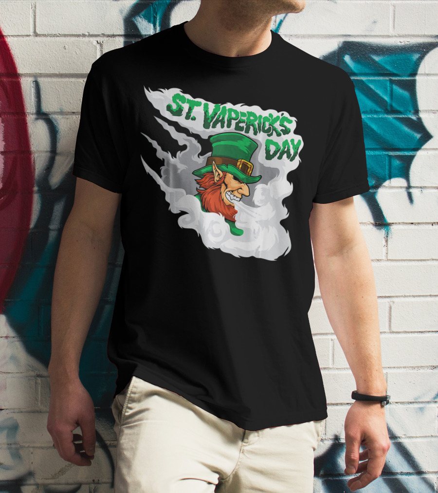 St. Vapericks Day With Vaping Leprechaun And Smoke Swirls T-Shirt
