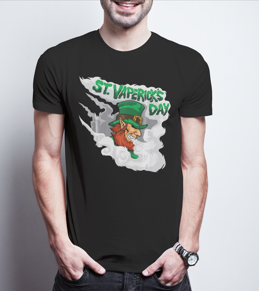 St. Vapericks Day With Vaping Leprechaun And Smoke Swirls T-Shirt