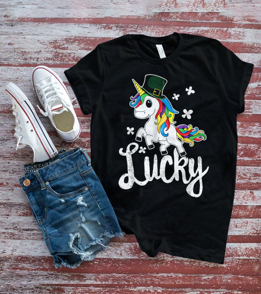 Lucky Unicorn Rainbow Shamrock Hat T-Shirt