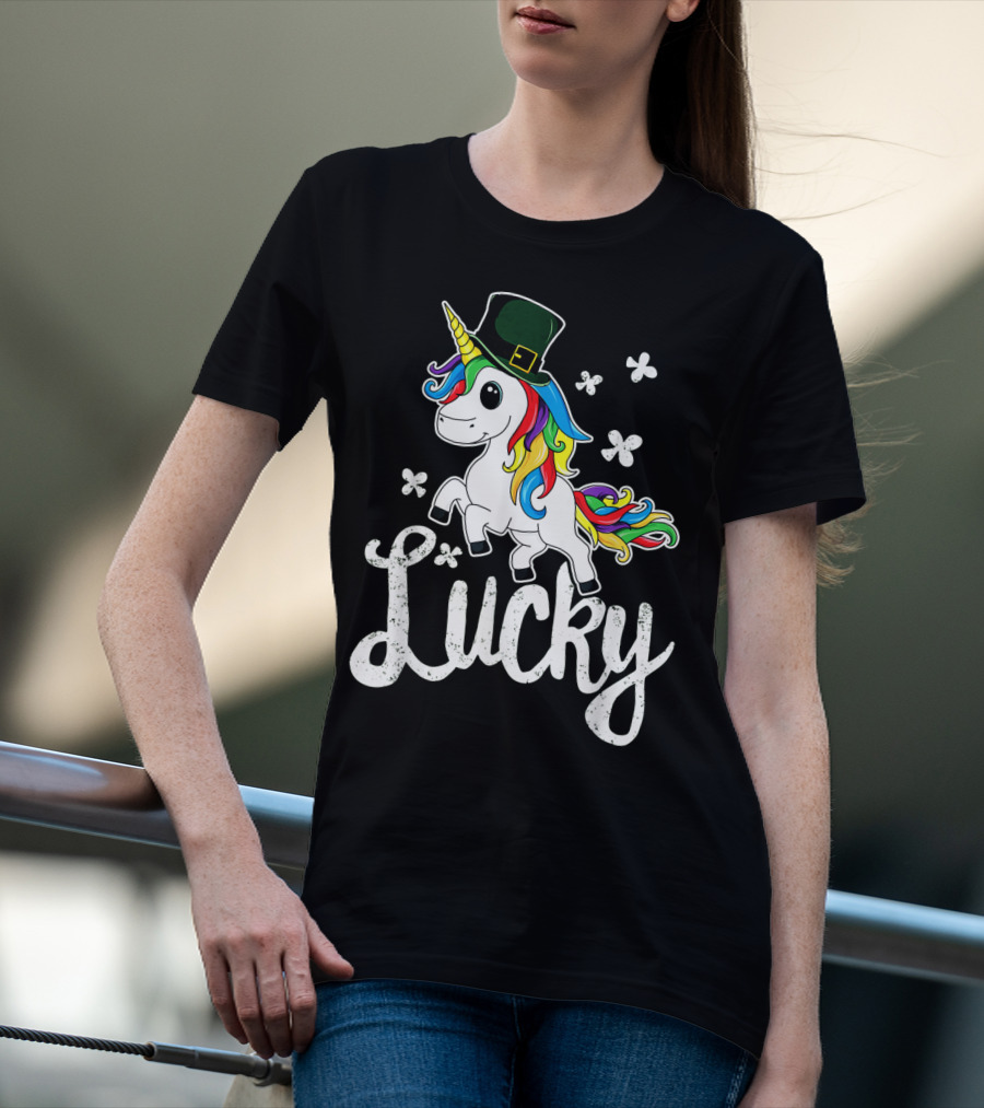 Lucky Unicorn Rainbow Shamrock Hat T-Shirt