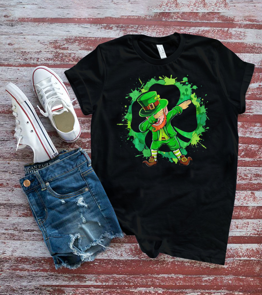 Dabbing Leprechaun Funny Dab St Patricks Shamrock Green Splatter T-Shirt