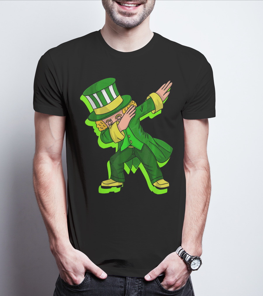 Dabbing Leprechaun With Green Shadow Cut Hat And Coat T-Shirt