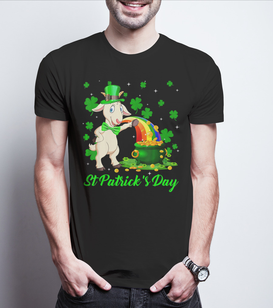St Patrick's Day Leprechaun Goat Shamrock Rainbow Pot Of Gold T-Shirt