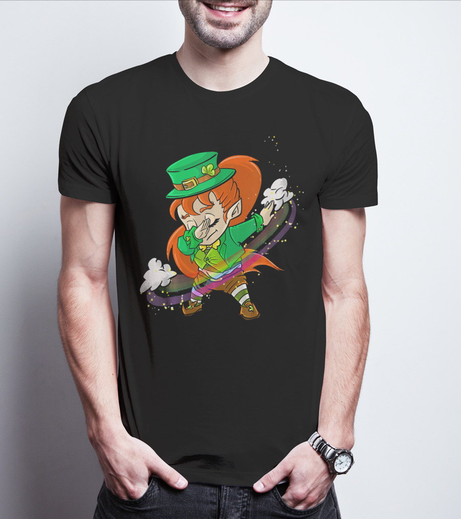 Dabbing Leprechaun Girl With Green Hat And Rainbow Magic T-Shirt